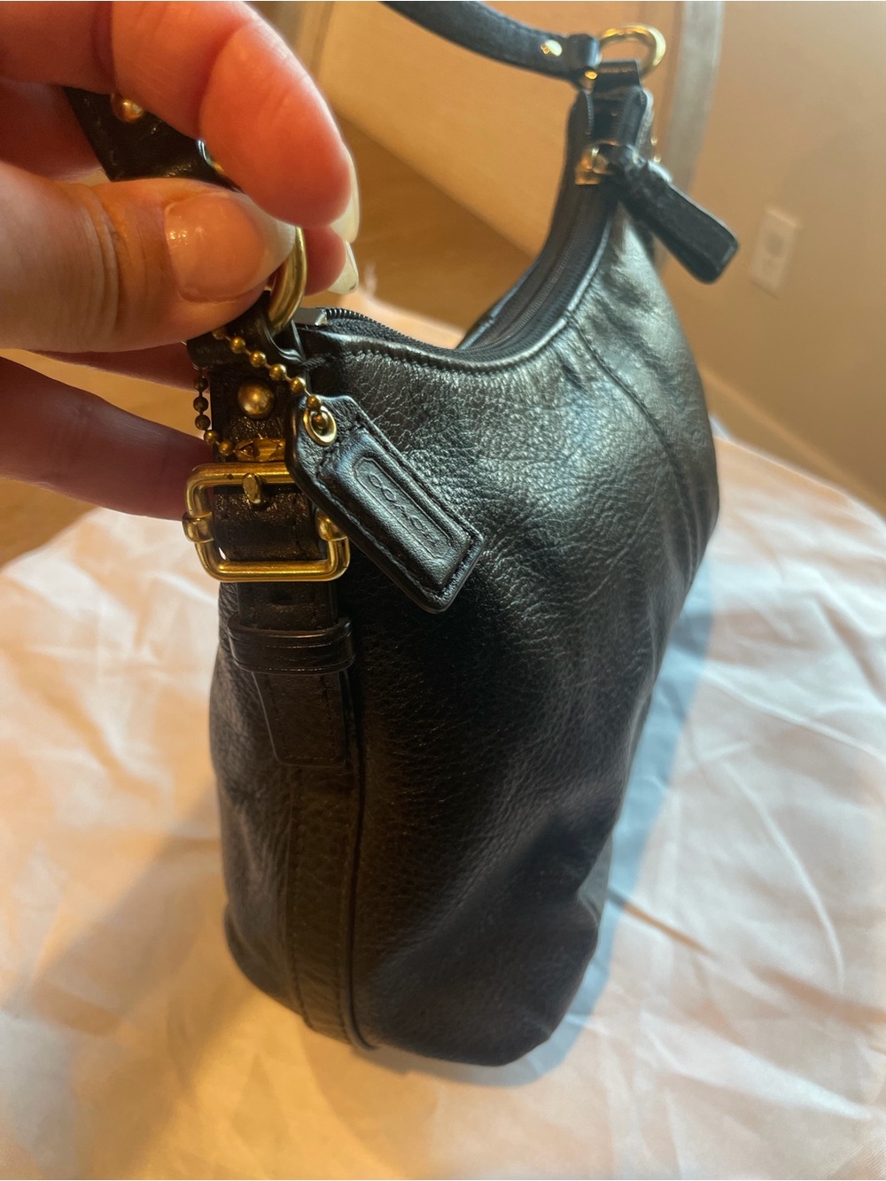 Coach Black Leather Shoulder Bag with Gold Hardware Accent - Picture 10 of 11